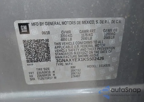 2019 Chevrolet Equinox Premier from USA, damaged, VIN 3GNAXYEX1KS502426
